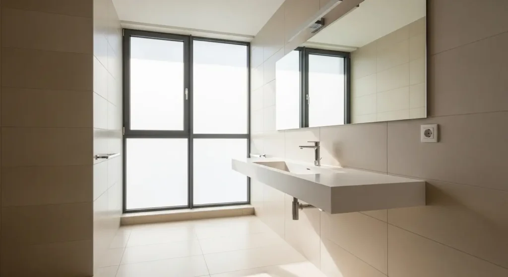 Small bathroom filled with natural light and open feel