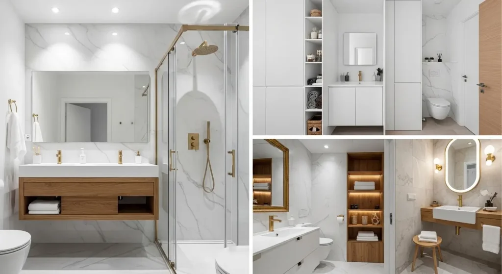 Small bathroom showing different design styles including modern, minimalist, rustic, and luxury